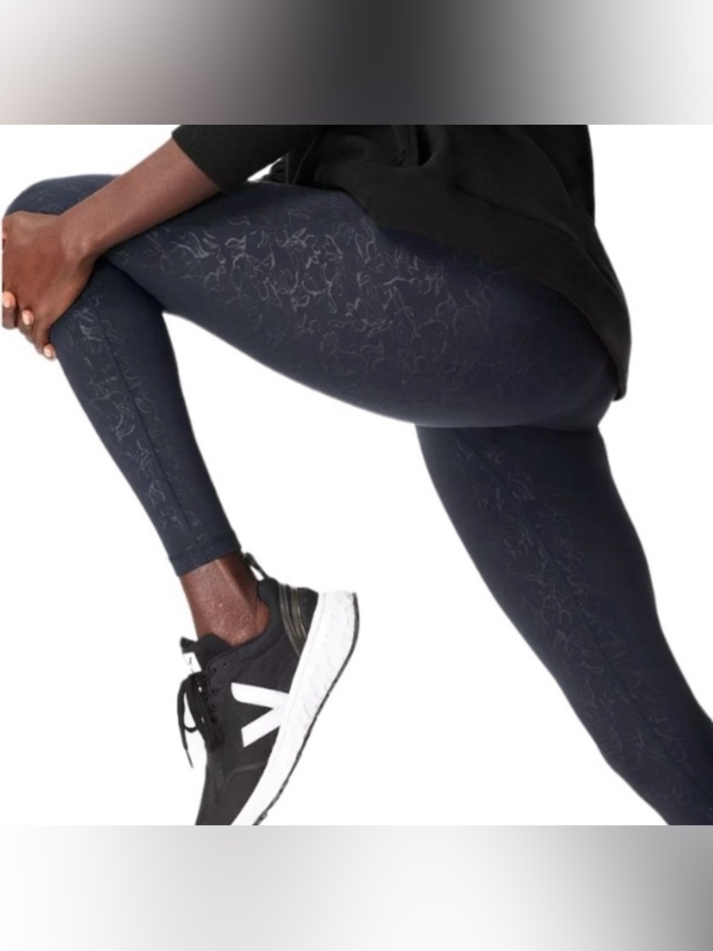 Sweaty Betty Navy Blue Floral Emboss All Day Leggings